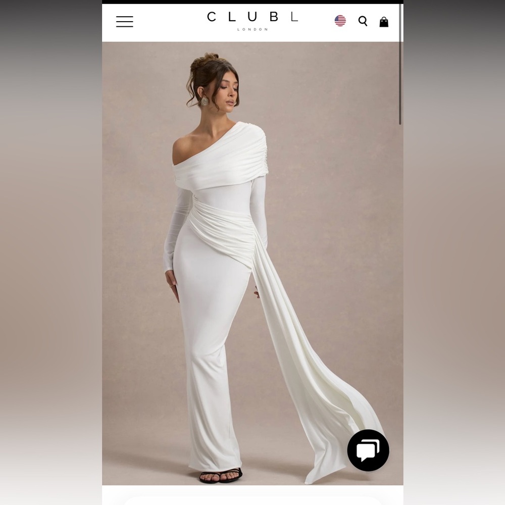 CLUBL London White One-Shoulder Draped Maxi Gown